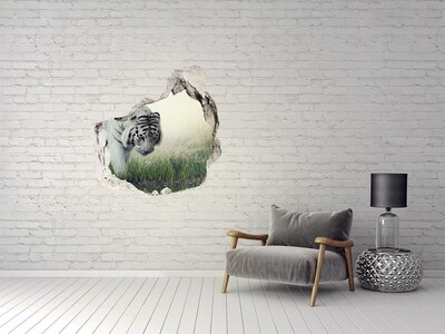Dziura 3d fototapeta naklejka Biały tygrys
