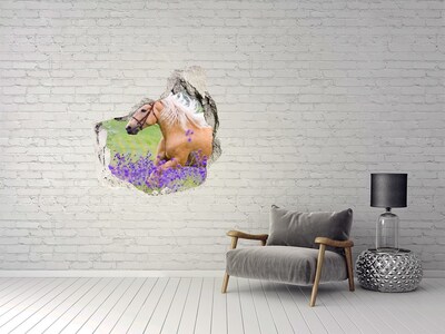 Dziura 3d fototapeta Koń na polu lawendy