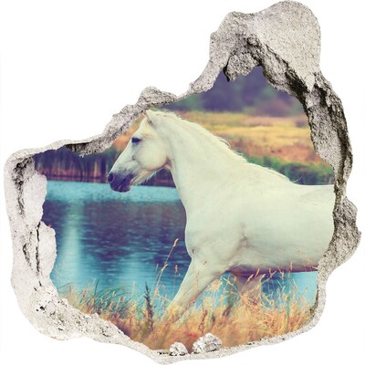 Dziura 3d fototapeta naklejka Biały koń jezioro