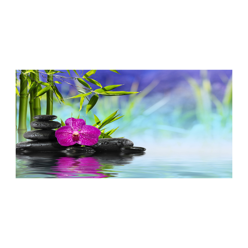 Foto obraz szkło akryl Orchidea bambus