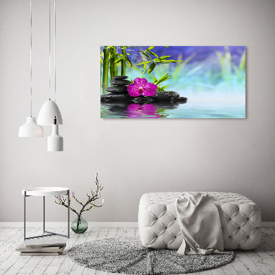 Foto obraz szkło akryl Orchidea bambus