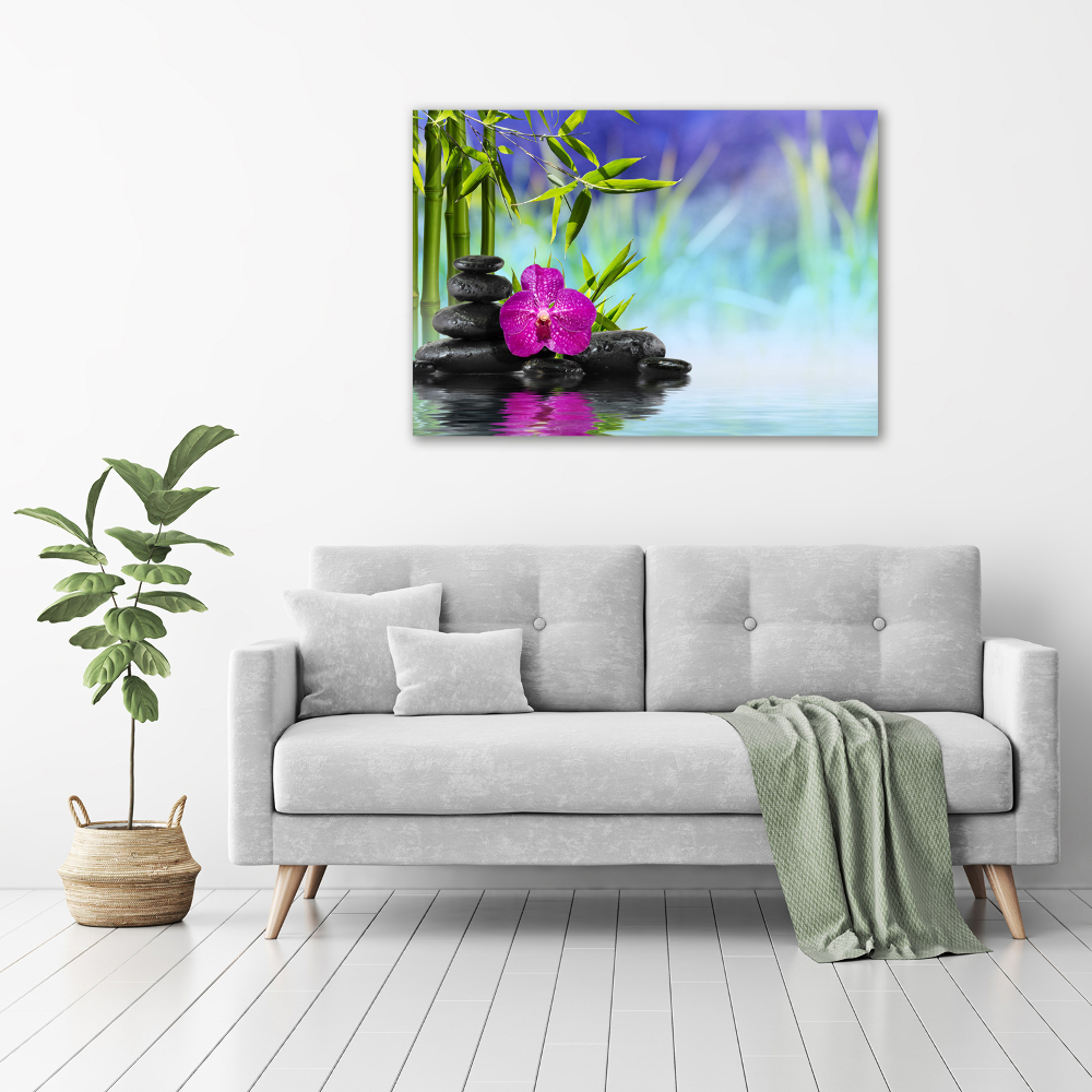 Foto obraz szkło akryl Orchidea bambus