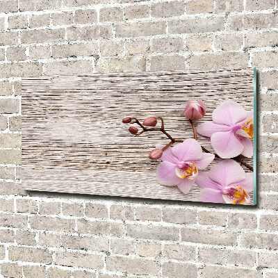 Obraz zdjęcie akryl Orchidea na drewnie