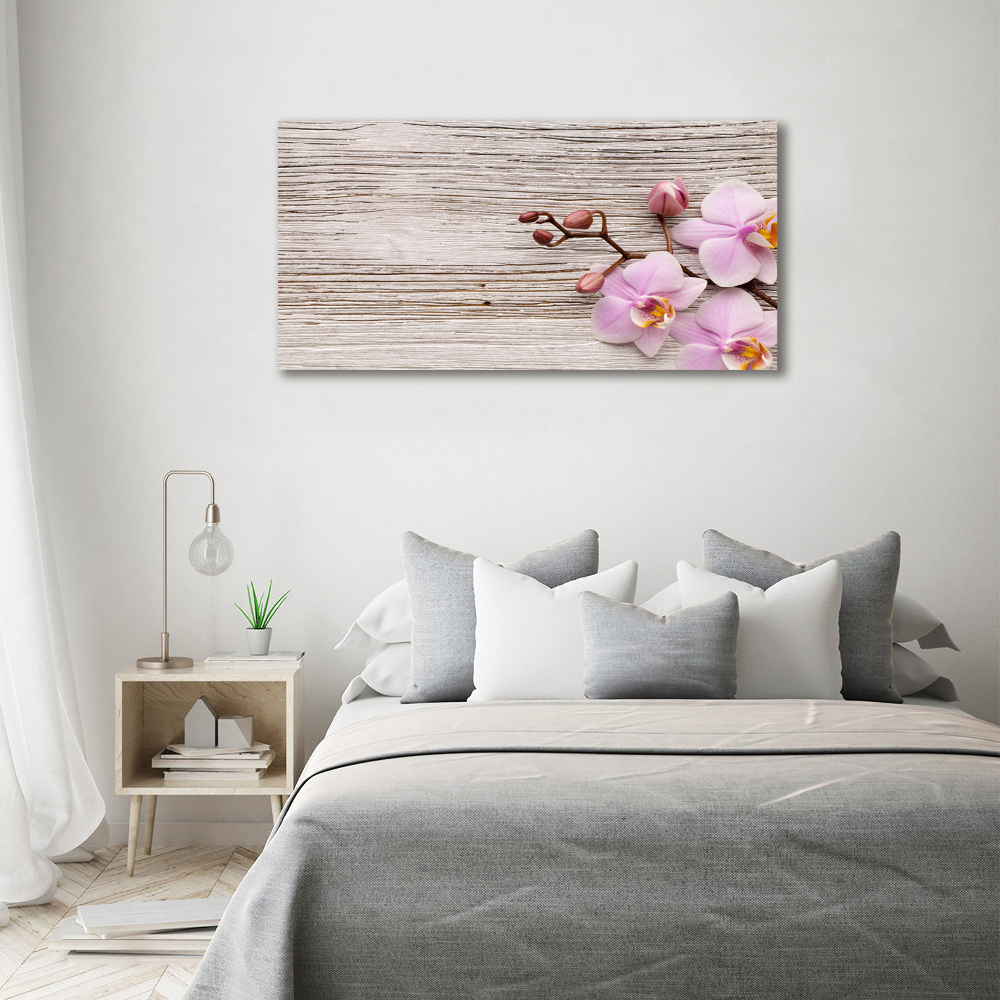 Obraz zdjęcie akryl Orchidea na drewnie