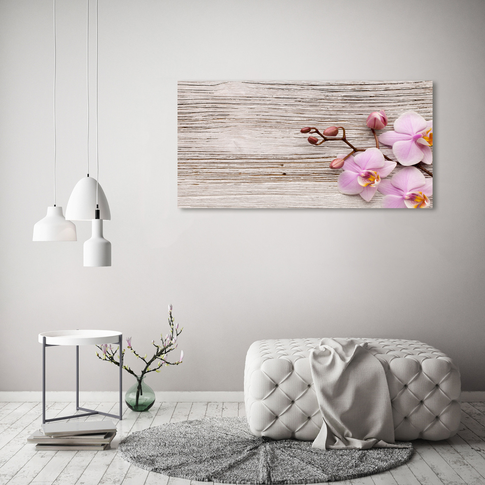 Obraz zdjęcie akryl Orchidea na drewnie