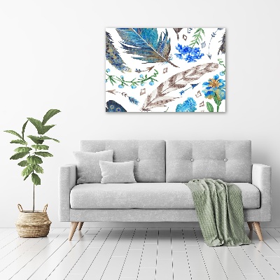 Foto obraz szkło akryl Pióra i kwiaty