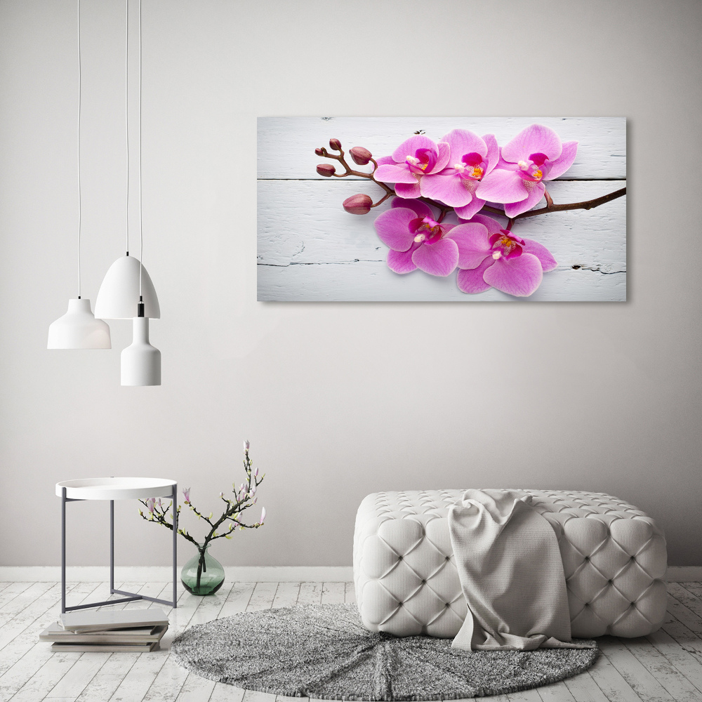 Foto obraz na płótnie Orchidea na drewnie