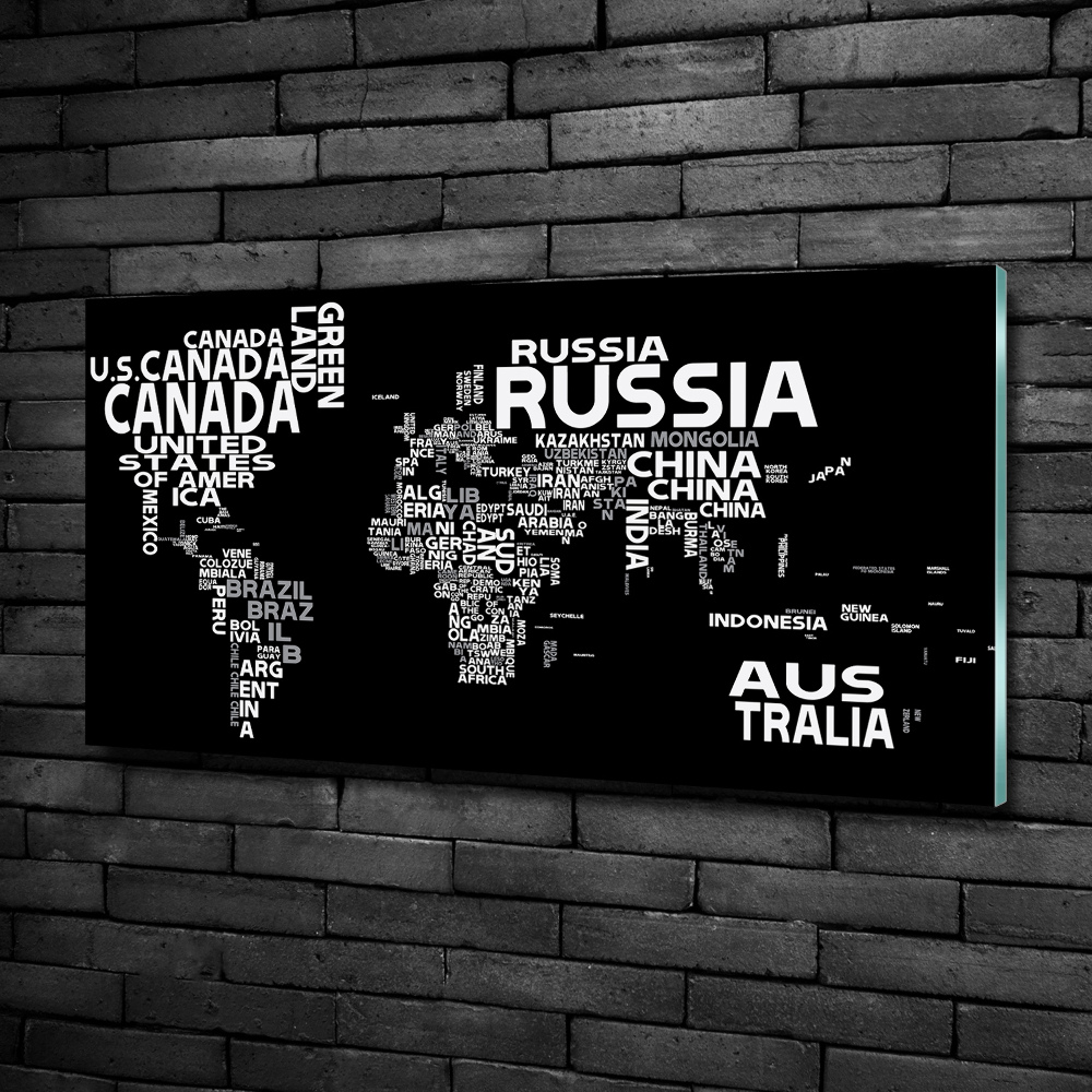 Foto obraz szklany Mapa świata napisy