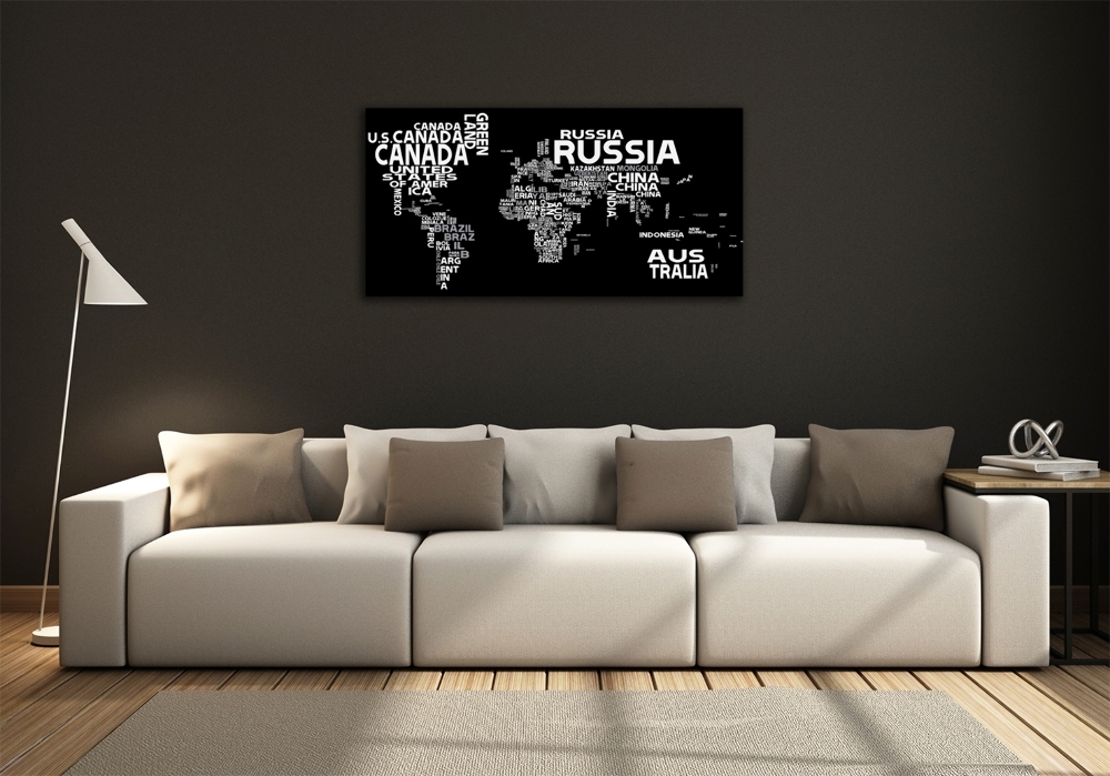 Foto obraz szklany Mapa świata napisy