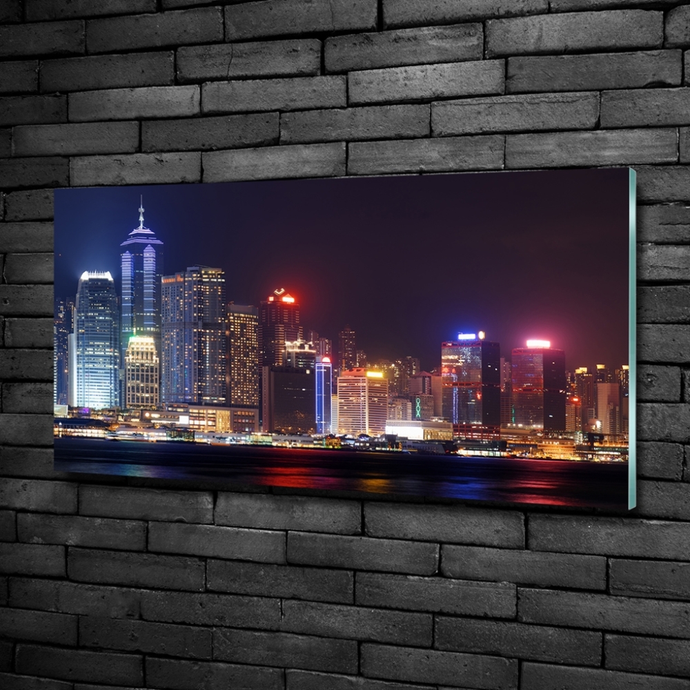 Foto obraz szkło hartowane Hongkong nocą