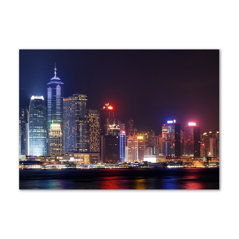 Foto obraz szkło hartowane Hongkong nocą