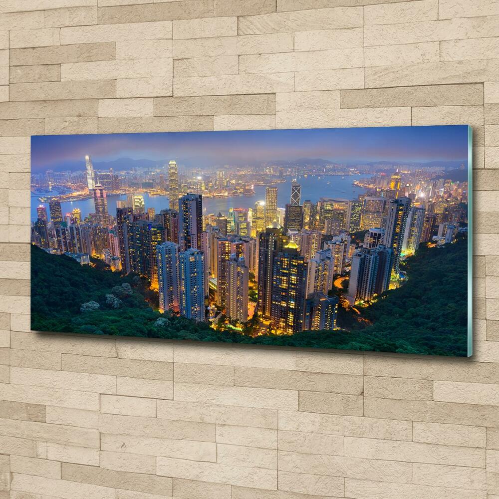 Foto obraz szkło hartowane Hongkong nocą