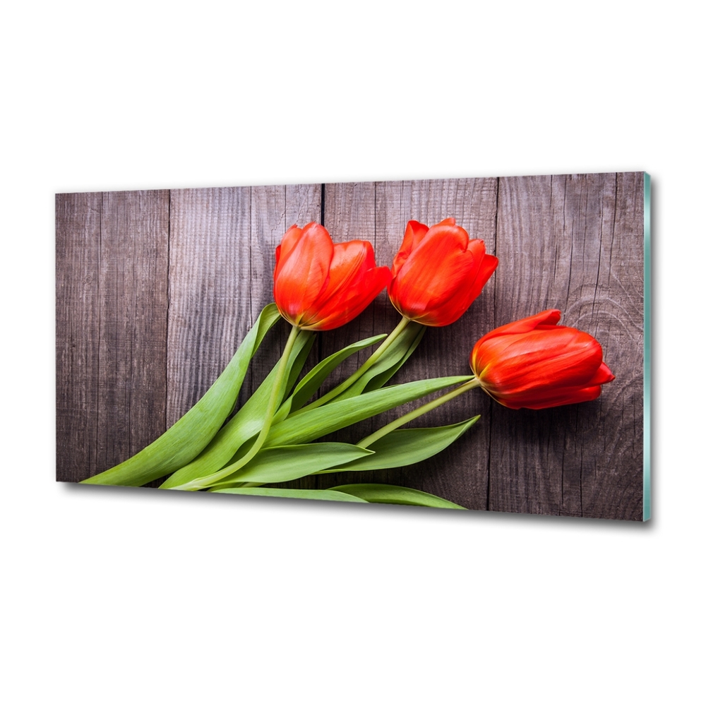 Foto obraz szklany Czerwone tulipany