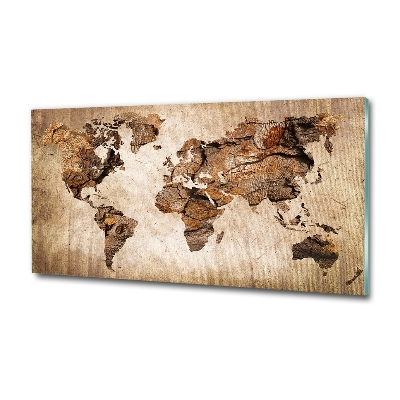 Foto obraz szklany Mapa świata drewno