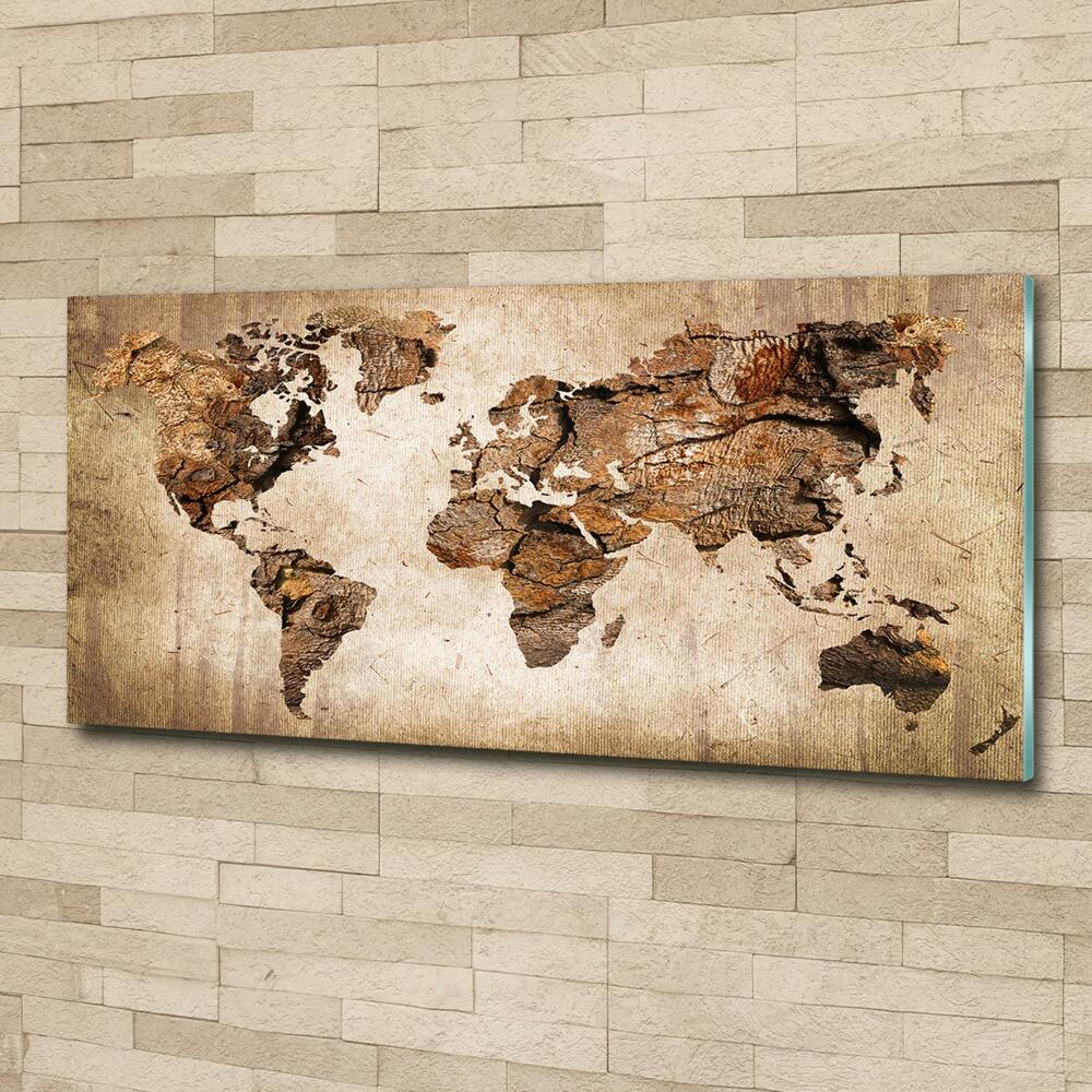 Foto obraz szklany Mapa świata drewno