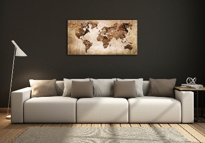 Foto obraz szklany Mapa świata drewno