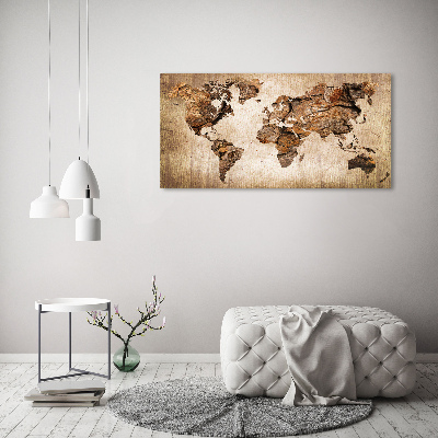 Foto obraz szklany Mapa świata drewno