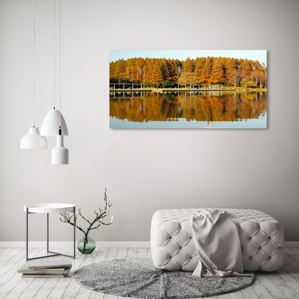 Foto obraz szklany Las nad jeziorem