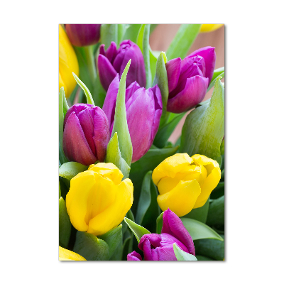 Foto obraz na szkle pionowy Kolorowe tulipany