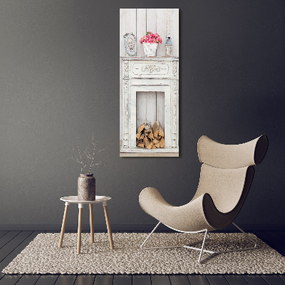 Foto obraz na szkle pionowy Drewniany kominek