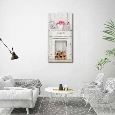 Foto obraz na szkle pionowy Drewniany kominek