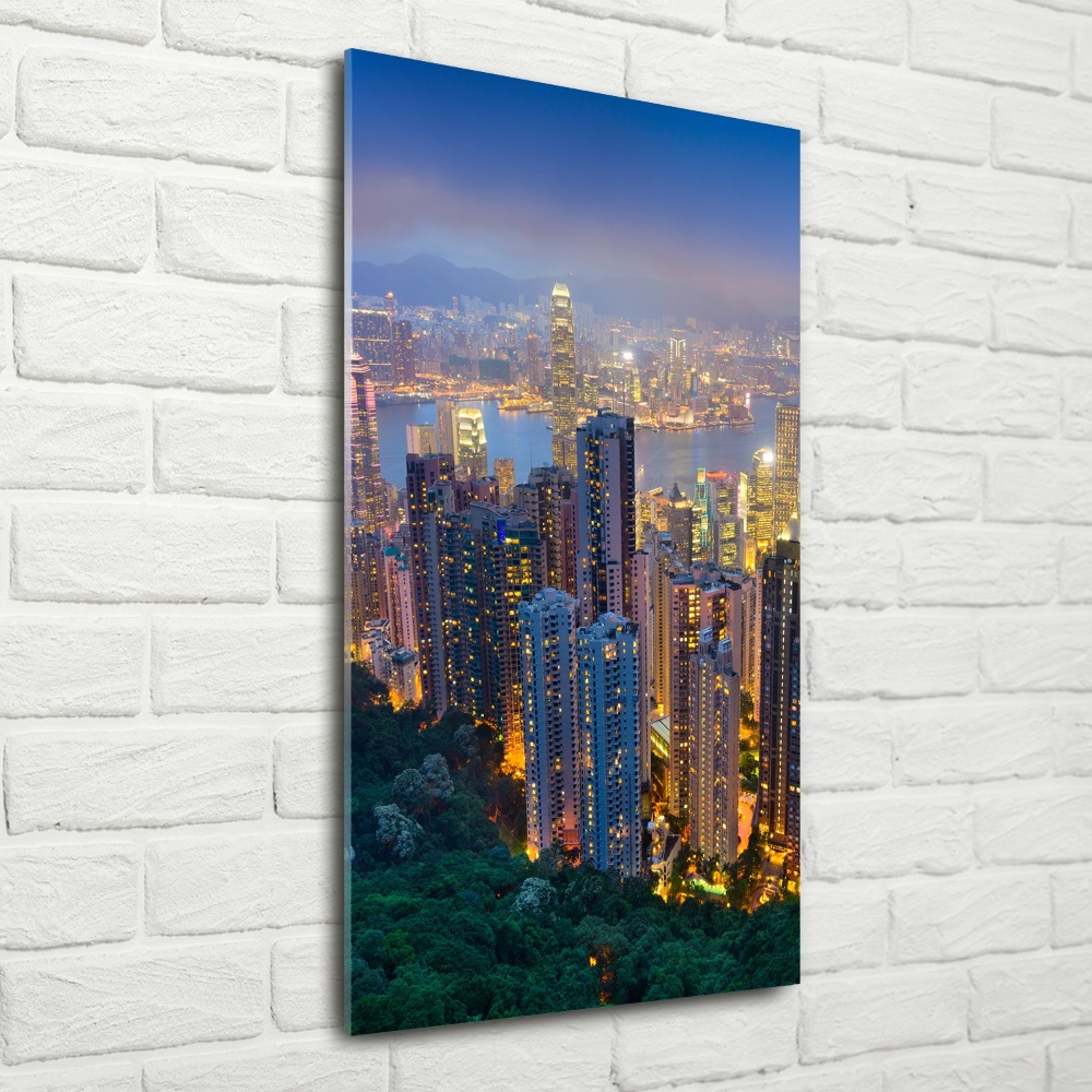 Foto obraz szkło hartowane pionowy Hongkong nocą