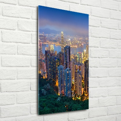 Foto obraz szkło hartowane pionowy Hongkong nocą