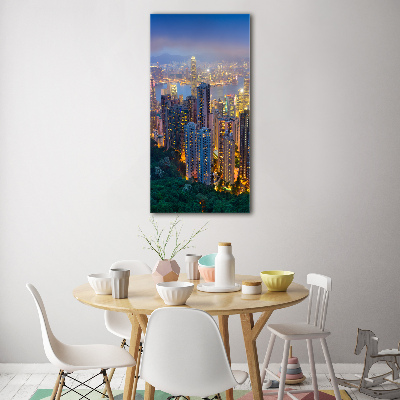 Foto obraz szkło hartowane pionowy Hongkong nocą