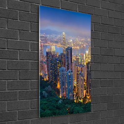 Foto obraz szkło hartowane pionowy Hongkong nocą