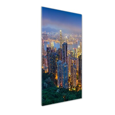 Foto obraz szkło hartowane pionowy Hongkong nocą