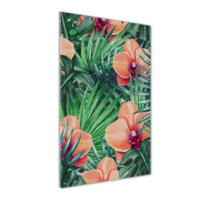 Foto obraz szklany pionowy Orchidea i palmy