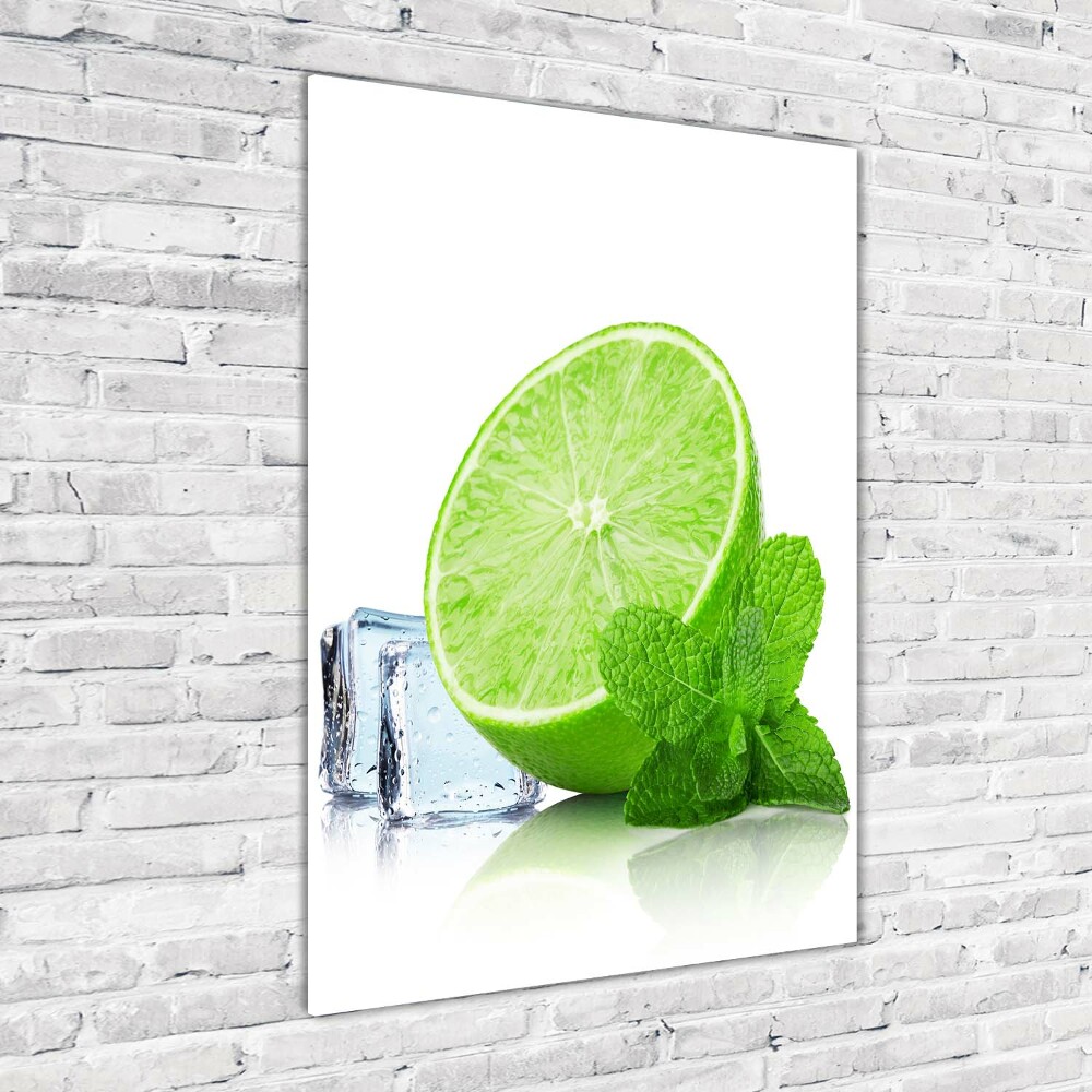 Foto obraz szkło hartowane pionowy Limonka i lód