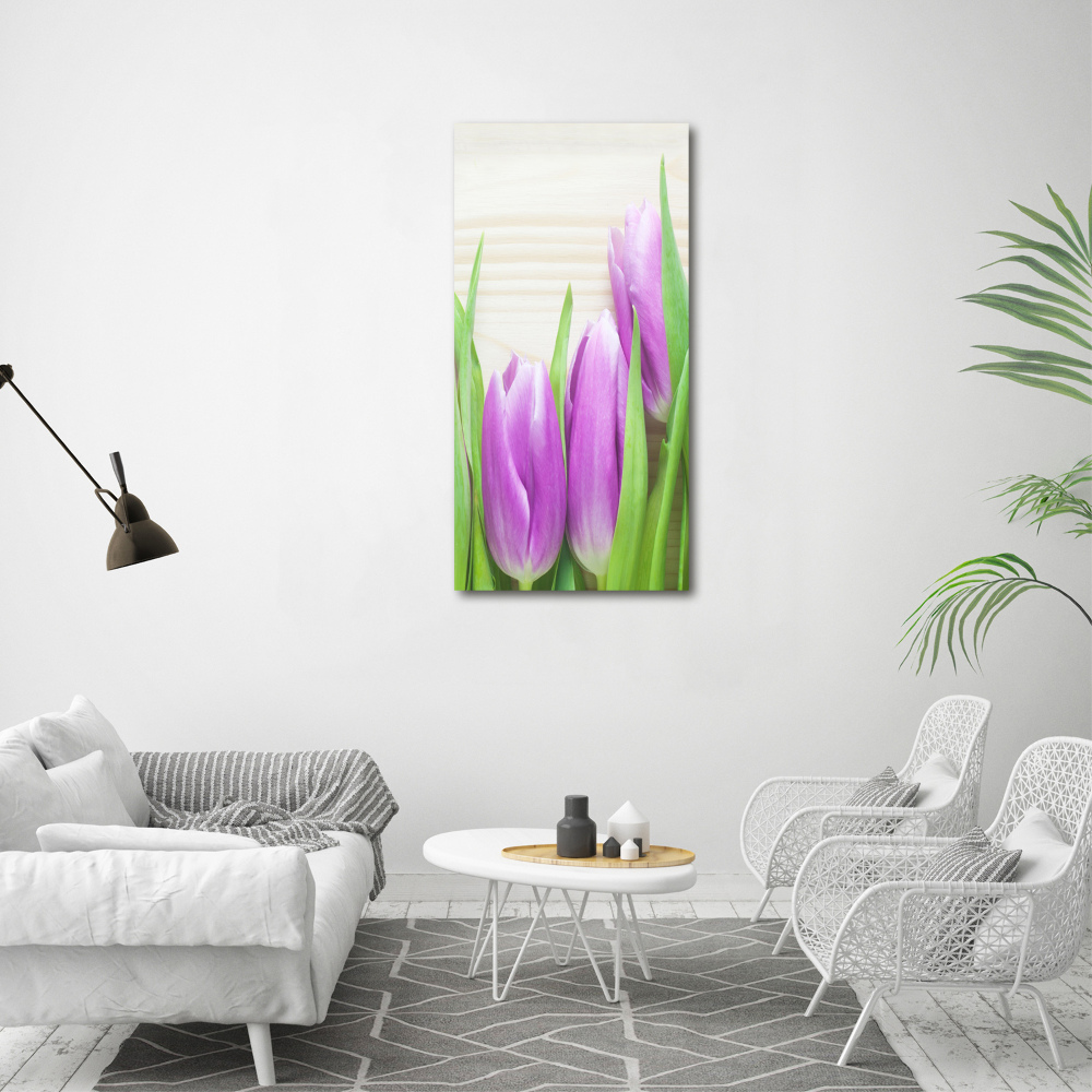 Foto obraz na szkle pionowy Fioletowe tulipany