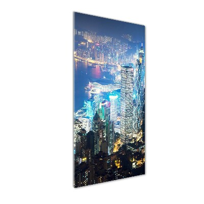 Foto obraz zdjęcie na szkle pionowy Hong kong nocą