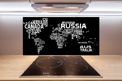 Panel do kuchni Mapa świata napisy