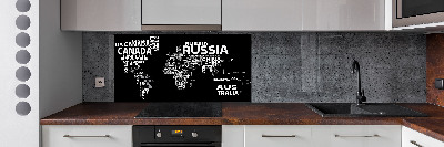 Panel do kuchni Mapa świata napisy