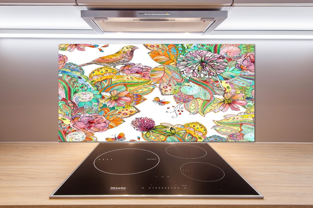 Panel do kuchni Ptak i ornamenty