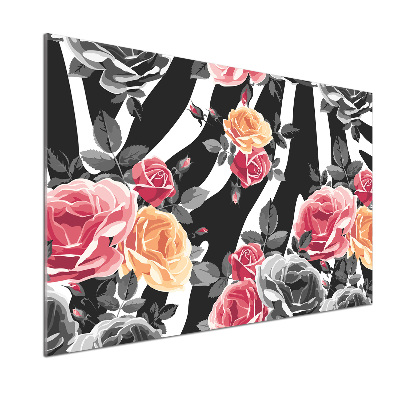 Panel do kuchni Róże w tle zebra