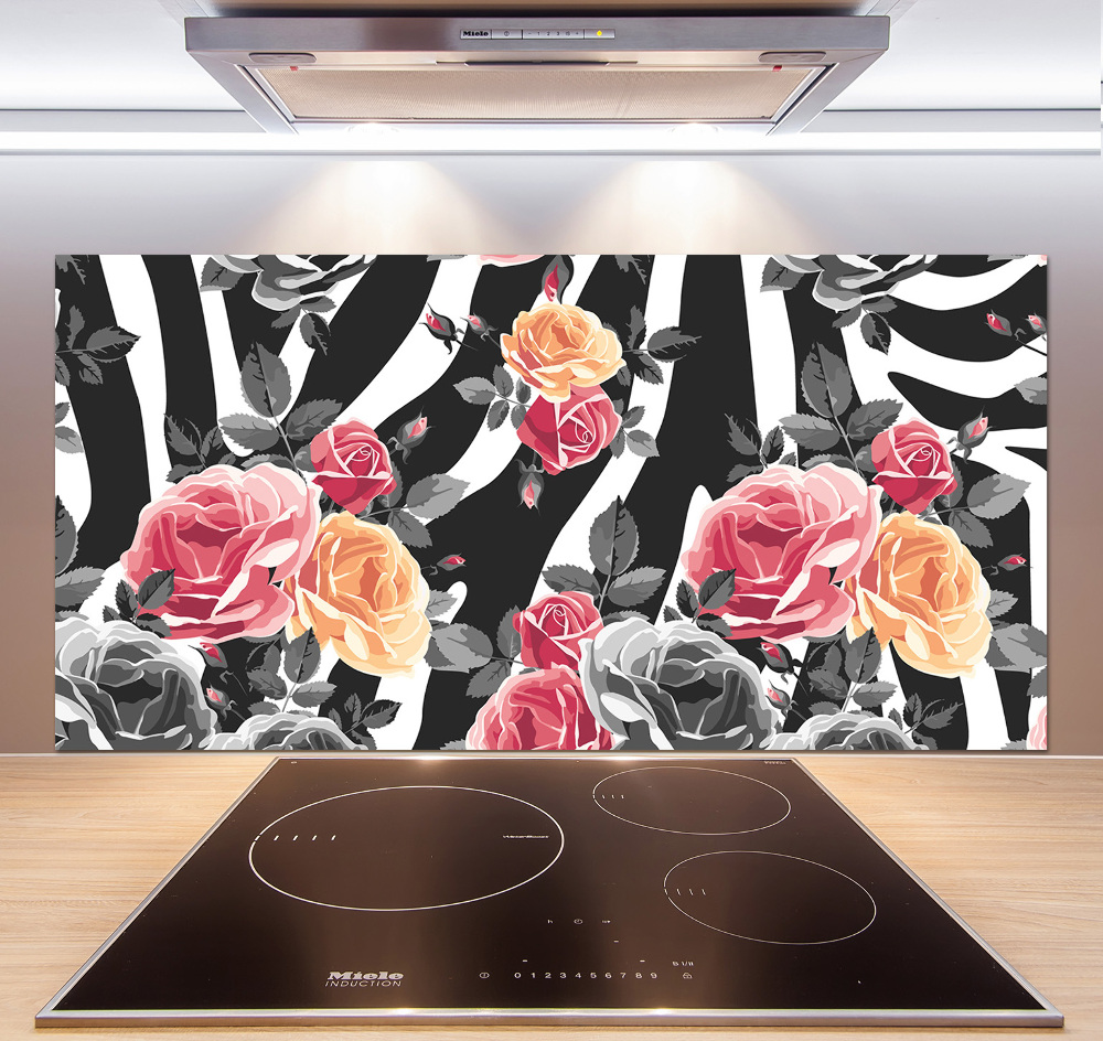 Panel do kuchni Róże w tle zebra