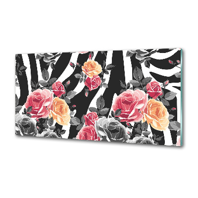 Panel do kuchni Róże w tle zebra