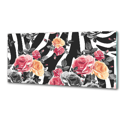 Panel do kuchni Róże w tle zebra