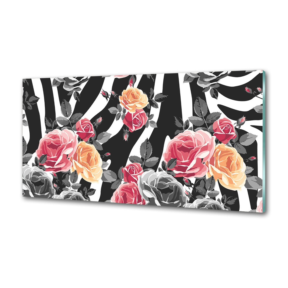 Panel do kuchni Róże w tle zebra