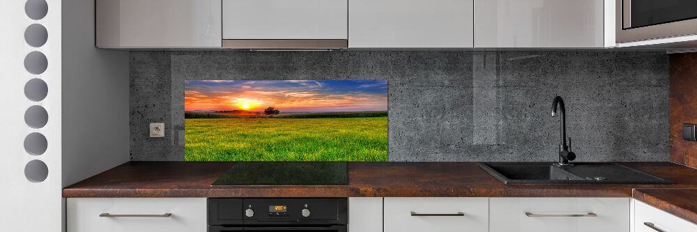 Panel do kuchni Zachód słońca łąka