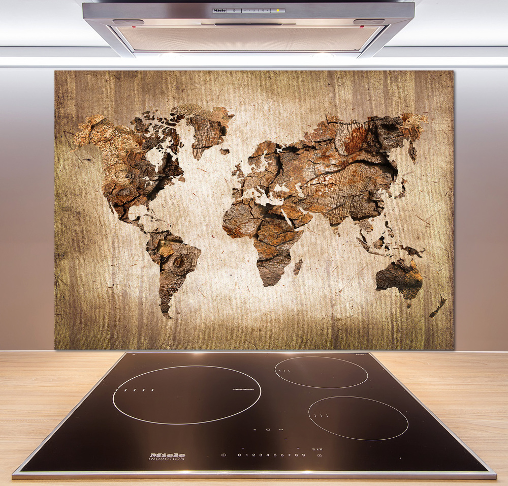Panel do kuchni Mapa świata drewno