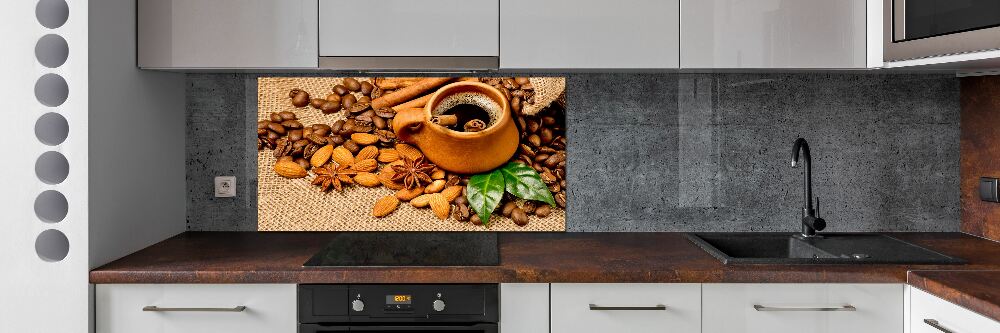 Panel lacobel Ziarna kawy i kubek