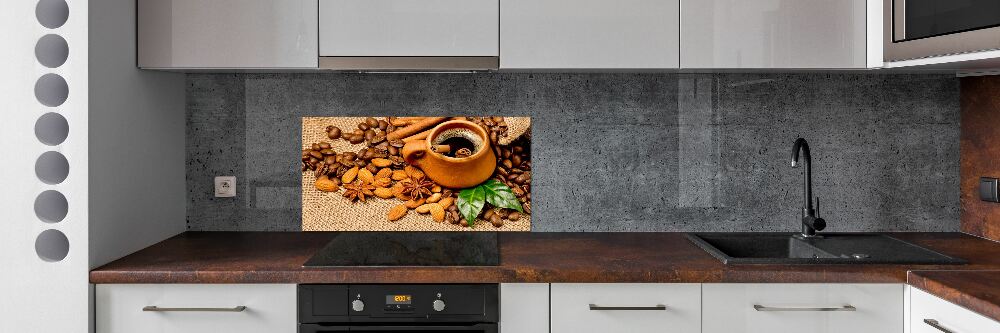 Panel lacobel Ziarna kawy i kubek