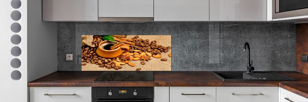 Panel lacobel Ziarna kawy i kubek