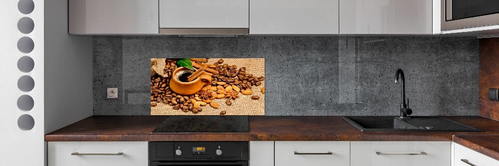 Panel lacobel Ziarna kawy i kubek