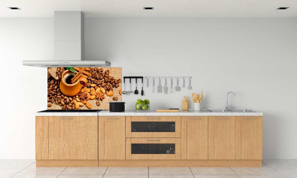 Panel lacobel Ziarna kawy i kubek