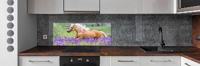 Panel lacobel Koń na polu lawendy